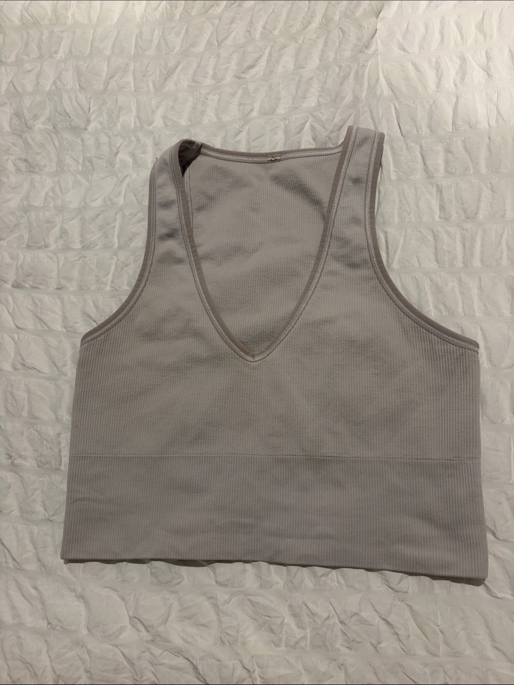 Athleta Ribbed V-Neck Crop Tank in Light Taupe